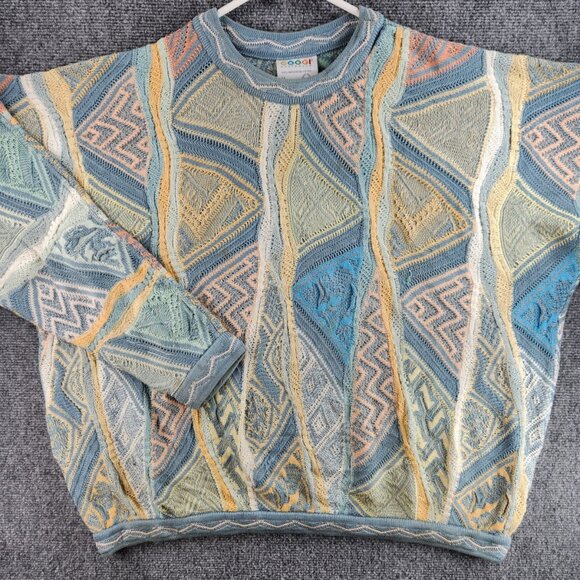 COOGI Australia Sweater Women Knit Intricate Colorful Medium Blue Pastel Cotton - Picture 1 of 16